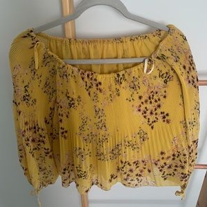 WILFRED Talence Blouse Off the Shoulder Pleated Yellow Floral XSmall Aritzia